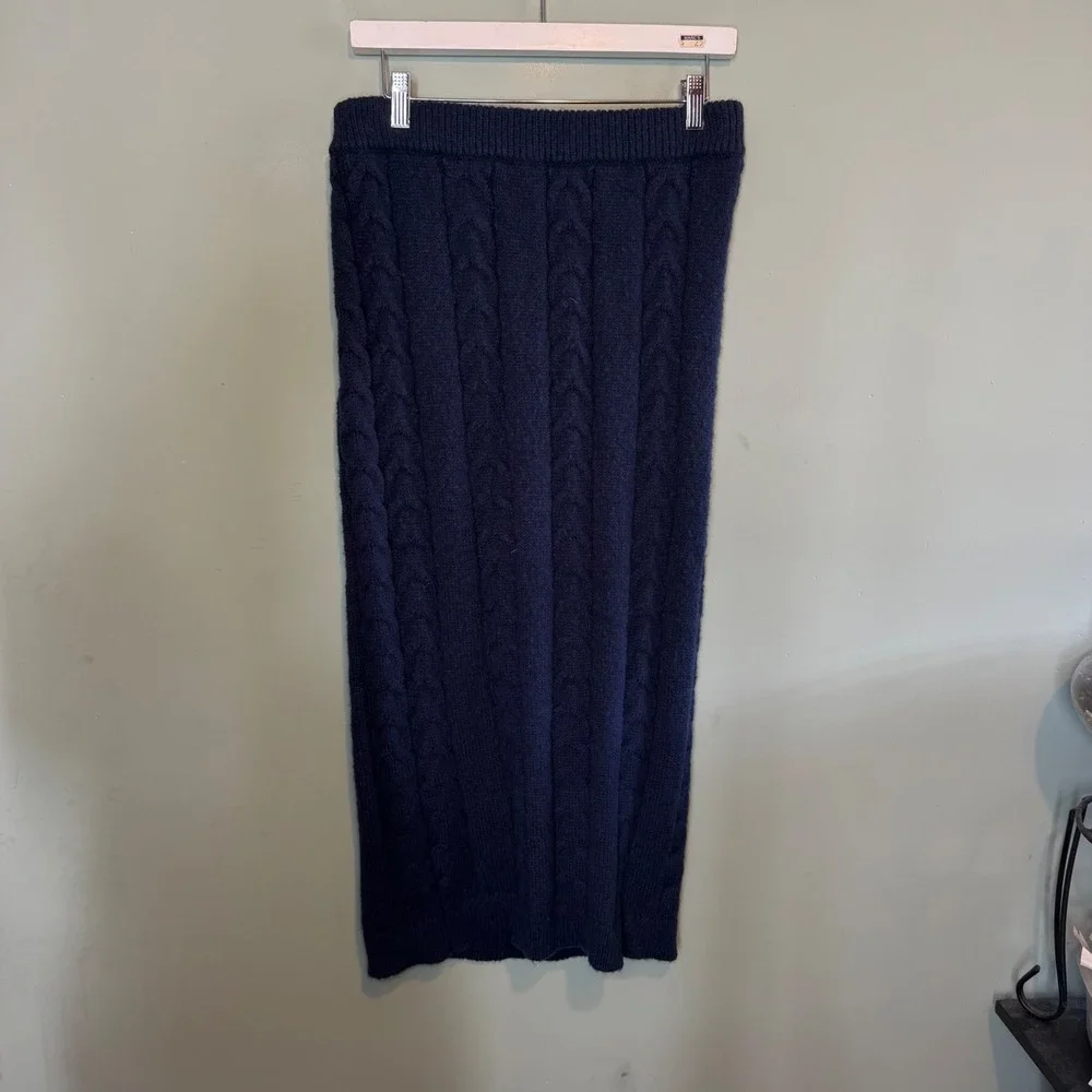 Womens Cable Knit Winter Fall Autumn Cozy Comfy Warm‎ Maxi Skirt Navy Blue Large